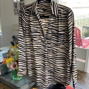 Ann Taylor Tan/black striped blouse
